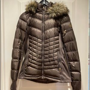 Michael Kors packable down jacket with faux fur hood